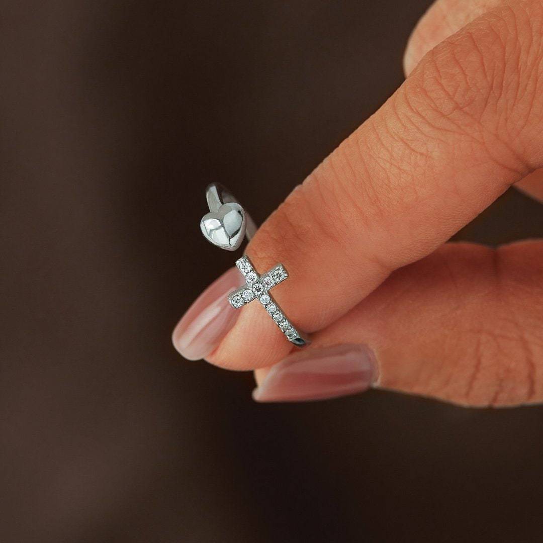 1 Piece Quantity 925 Sterling Heart Shape Open Rings 925 Sterling Silver Rings