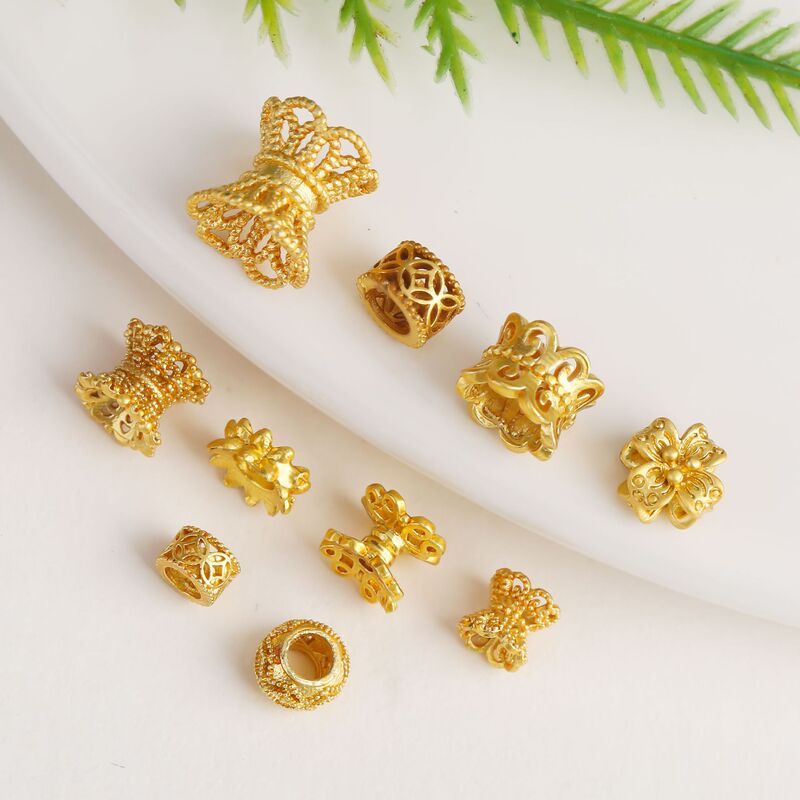 Ancient Sands Gold Coin Hollow Four-leaf Clover Double-layer Long Column Beaded Diy Bracelet Necklace Beaded