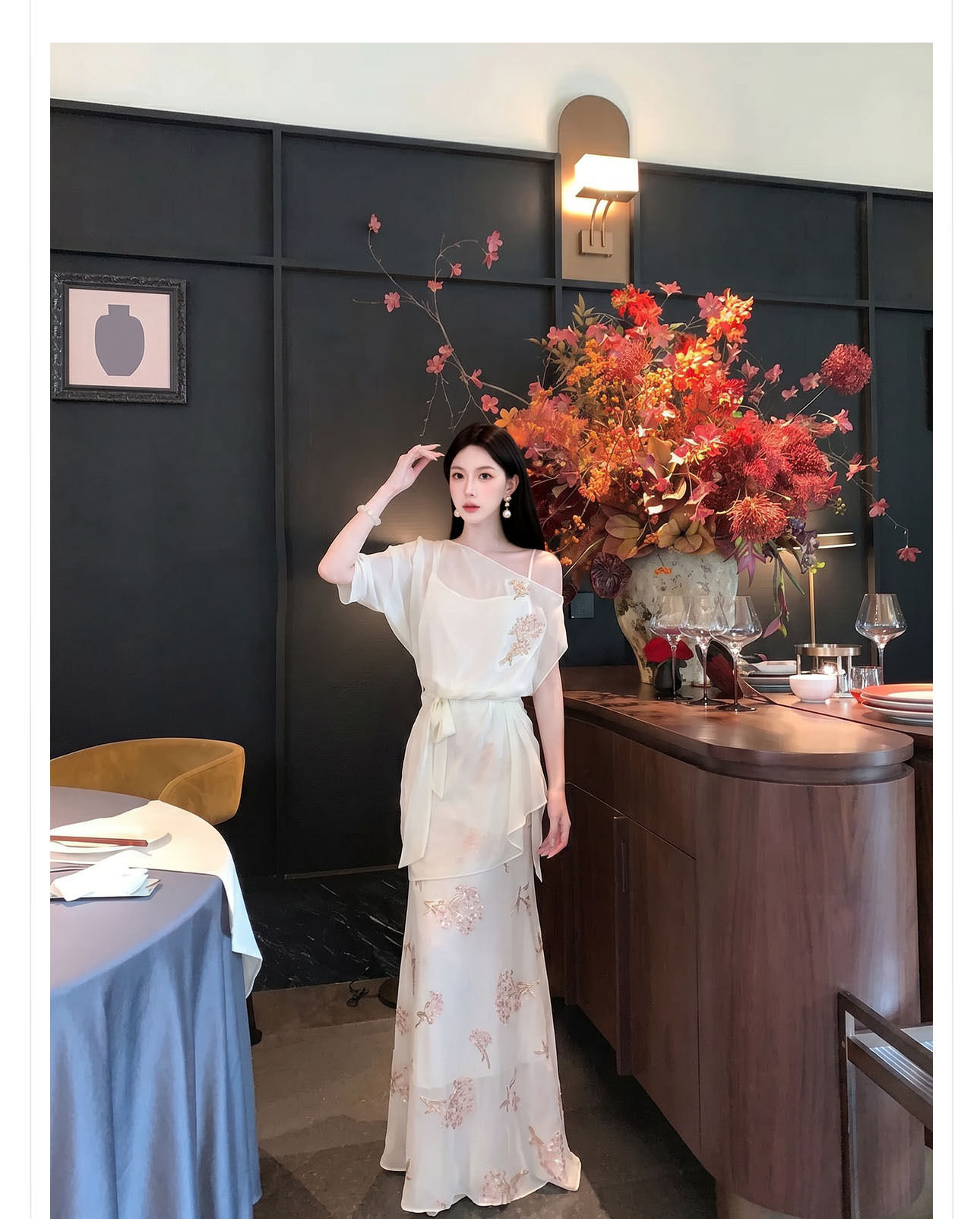 Bộ áo váy nữ tân cổ điển Trung Hoa thêu hoa nhẹ nhàng — Trang chủ, bộ đồ, nửa váy chi tiết 10