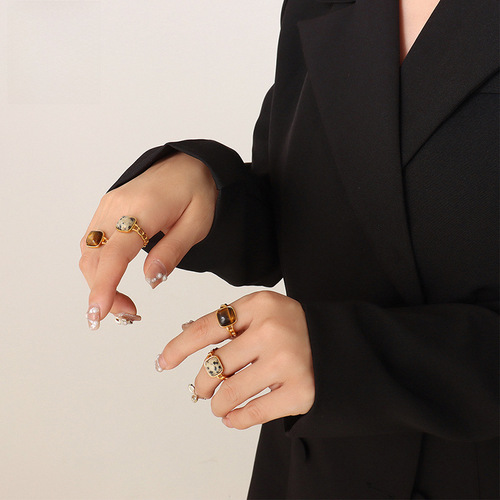 Cross-border personalized retro natural tiger eye stone embedded geometric open-mouth ring high-quality accessory wholesale A344
