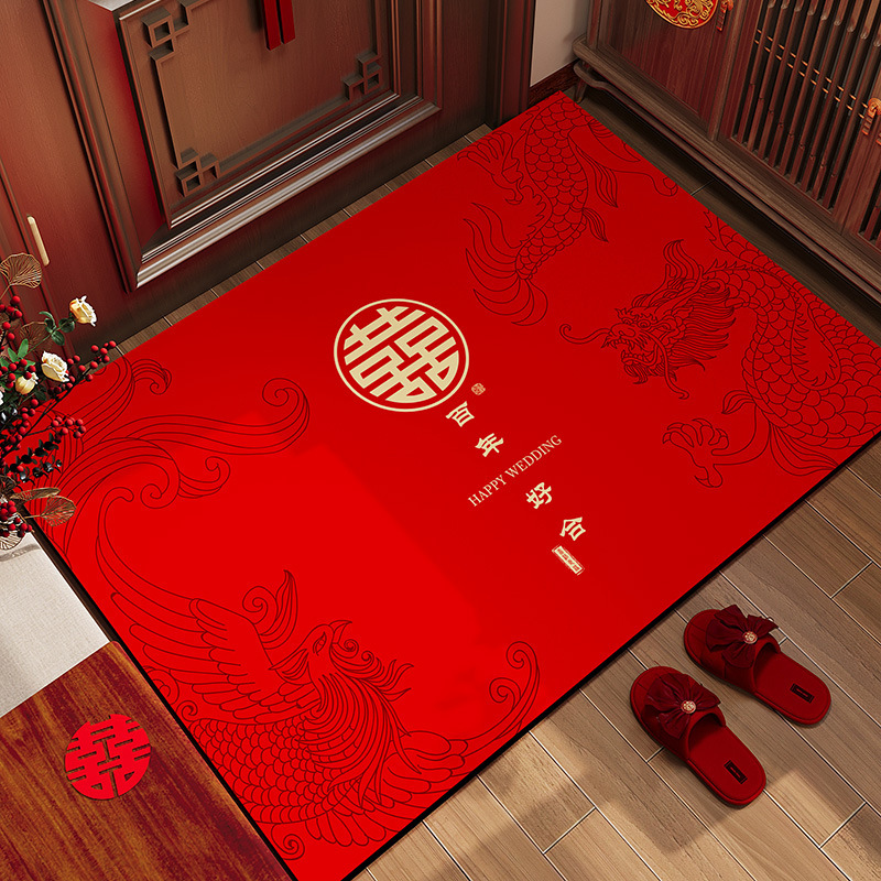 结婚喜字入户门地垫家用进门口硅藻泥脚垫喜庆婚房布置红色防滑垫|undefined