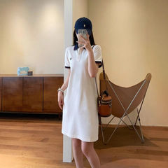 IG751柜上1000+时髦撞色针织polo裙中长款短袖连衣裙女2025夏新