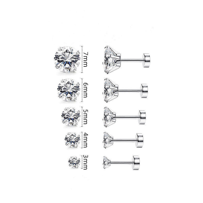 平底锆石耳钉3mm