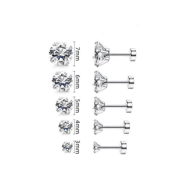 闪钻爆闪锆石耳钉925银内螺旋螺丝拧扣日常百搭女小众设计耳骨钉