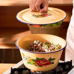 レトロな古いエナメル盆は蓋付きで家庭用キッチン餃子の餡を厚くしている