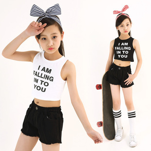New Kidsren's Jazz Dance Performance Clothing Modern Girls Jazz Vest Shorts Suit Hip-Hop Performance