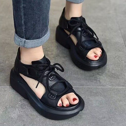 Roman muffin bottom sandalias para mujeres 2026 verano nuevo aumento de altura de fondo pescado sandalias para mujeres de edad media