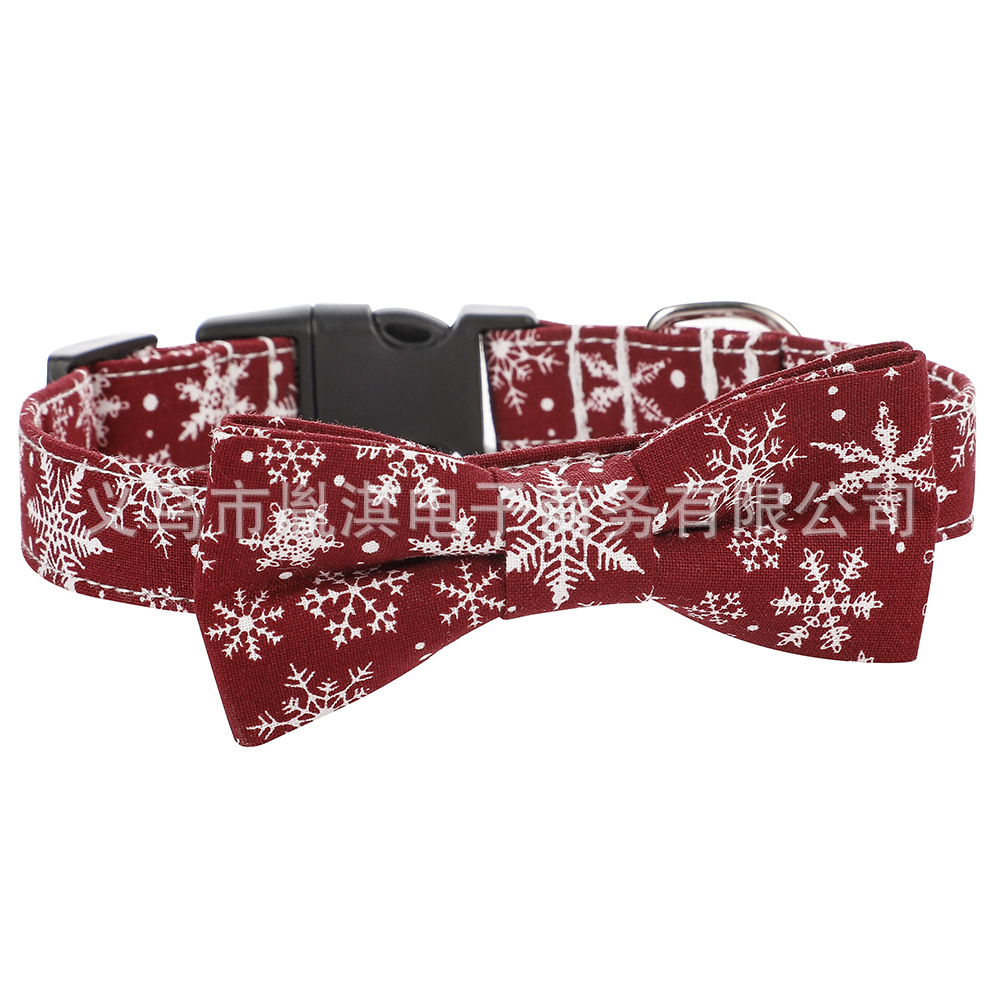 Nuevo algodón transfronterizo de nieve de Navidad collar de mascota arco desmontable collar de corbata de mascota collar de perro