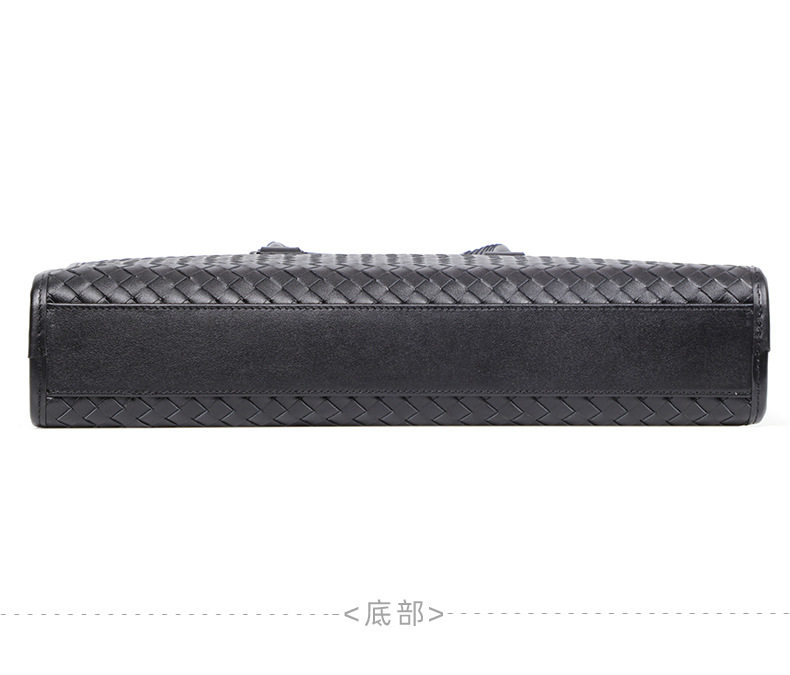 Túi xách nam da bò thật dệt tay cao cấp 40×13×29 cm, túi đeo vai công sở — Màu đen chi tiết 18