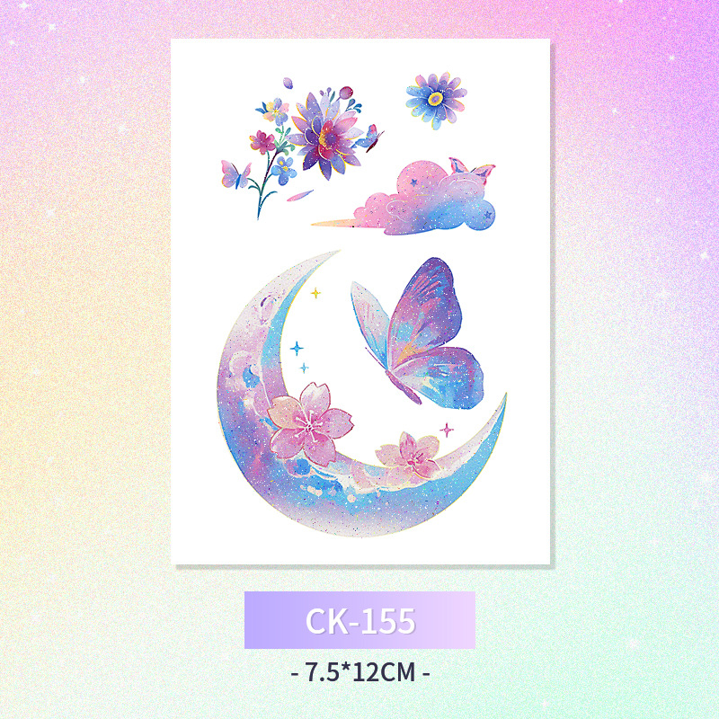 Glitter mariposa cara pegatinas tatuaje pegatinas hadas lavable impermeable de larga duración lindo unicornio ciervo Luna Estrella Planeta