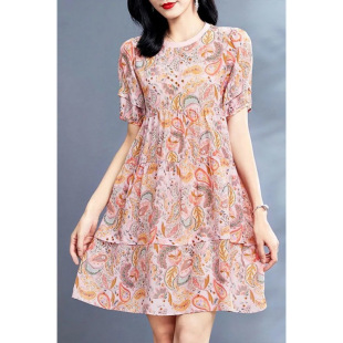 Petite Loose Slimming Silk Dress 2025 Summer New Hangzhou Mulberry Silk Elegant Age-Reducing Mid-Length Dress