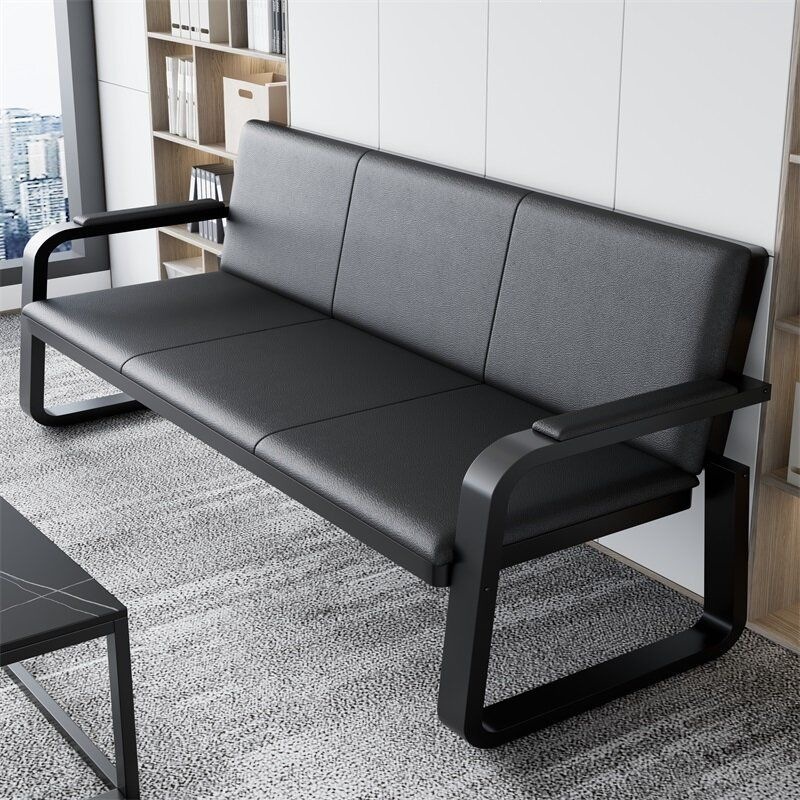Simple modern iron art office sofa for business office reception, three-seater sofa with a center coffee table combination