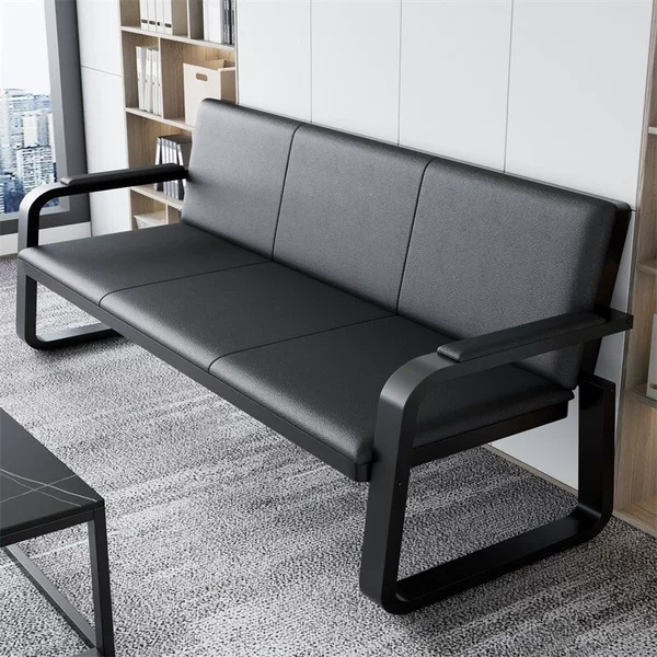 Simple modern iron art office sofa for business office reception, three-seater sofa with a center coffee table combination