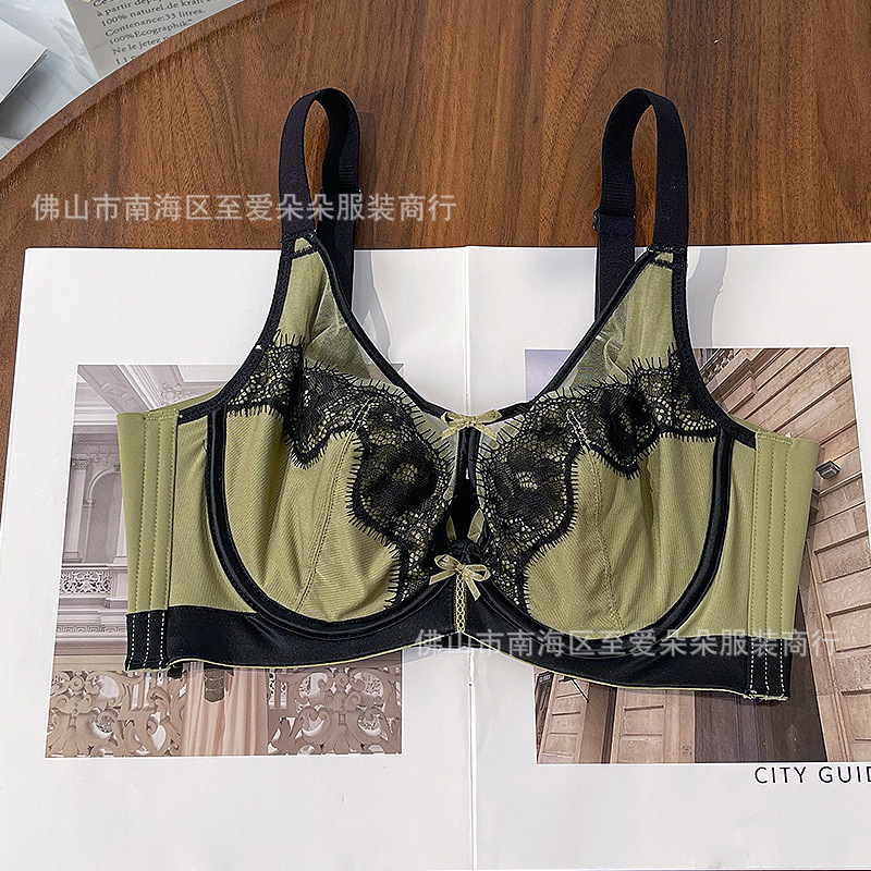 闺蜜私语蕾丝拼接缎面内衣女大胸显小轻薄水晶杯聚拢防下垂文胸罩|undefined