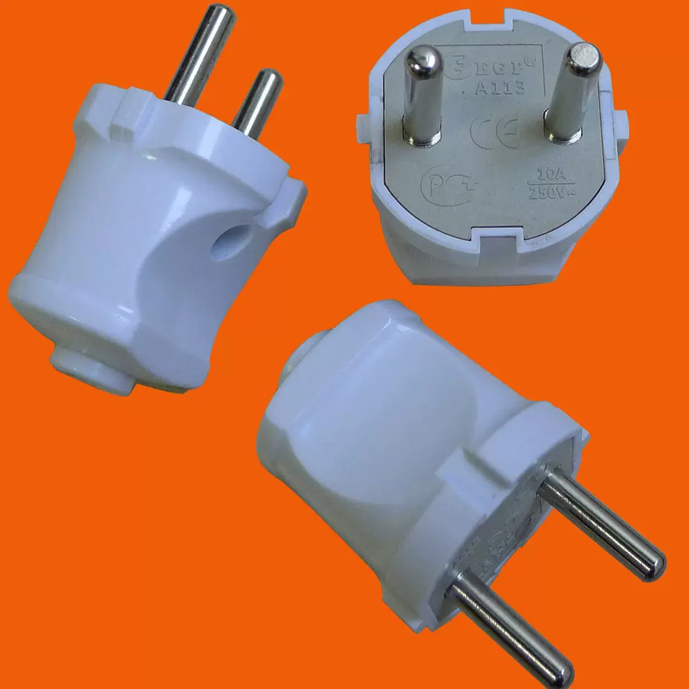 二极无接地欧式电源插头 4.0mm德标公插头（P8052)