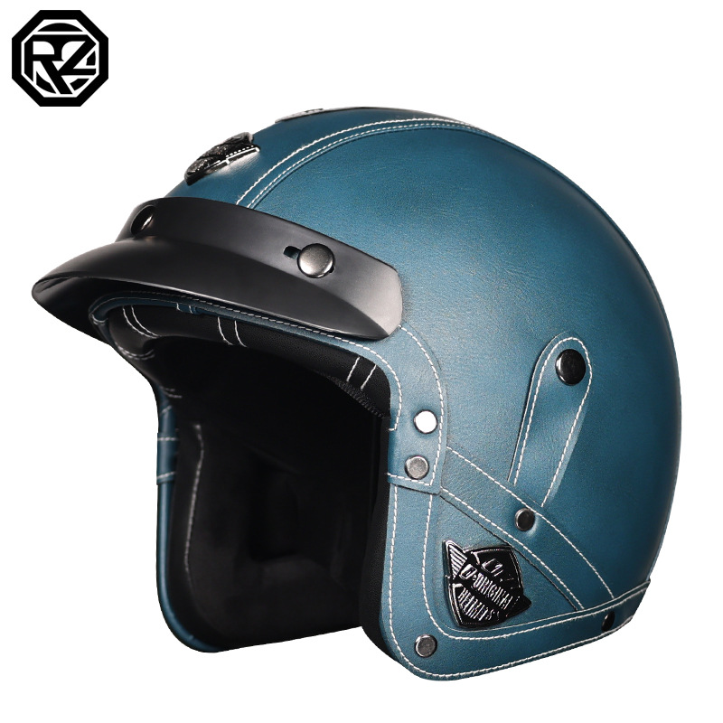 3C certificado retro Prince Cruiser motocicleta tres cuartos casco medio casco casco casco de cuero cuatro estaciones de seguridad