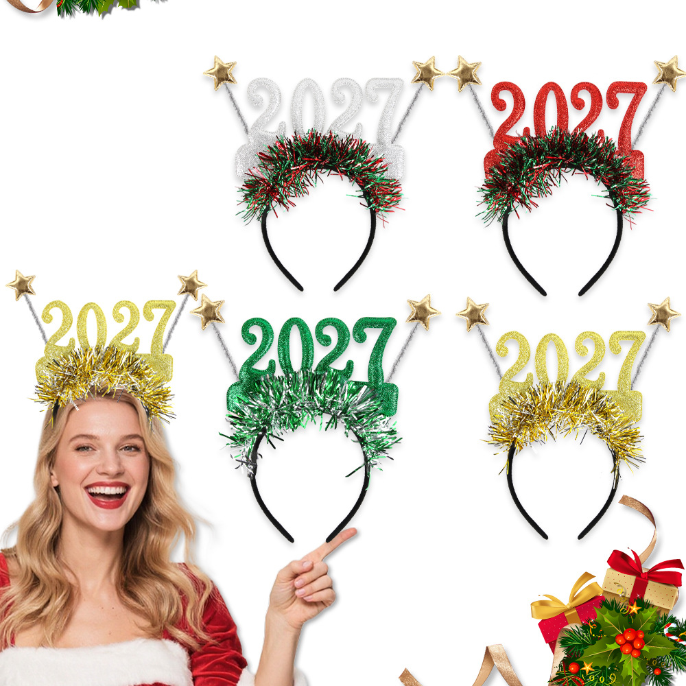 Nueva diadema de Navidad 2026, diadema digital de Nochevieja creativa, decoración de fiesta de año nuevo, hebilla de cabeza de tira de color estrella