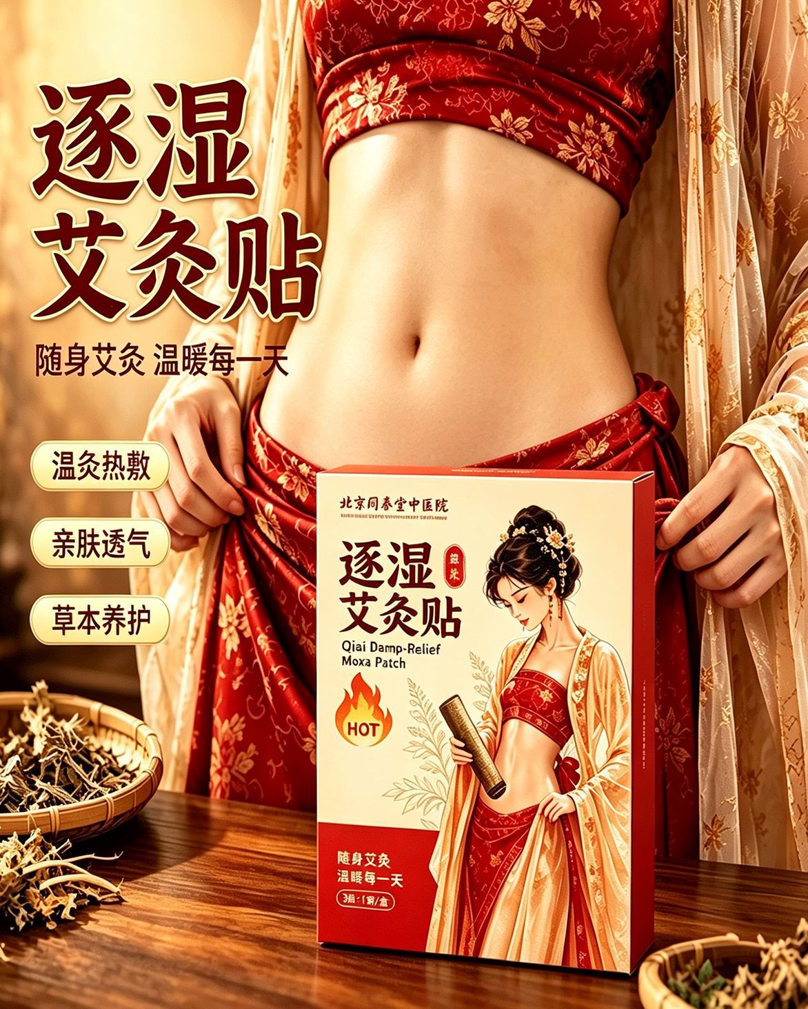 Zhu Shi Moxibustion Patch Wormwood Warm Belly Patch for Abdominal Care 2 Patches per Box overview