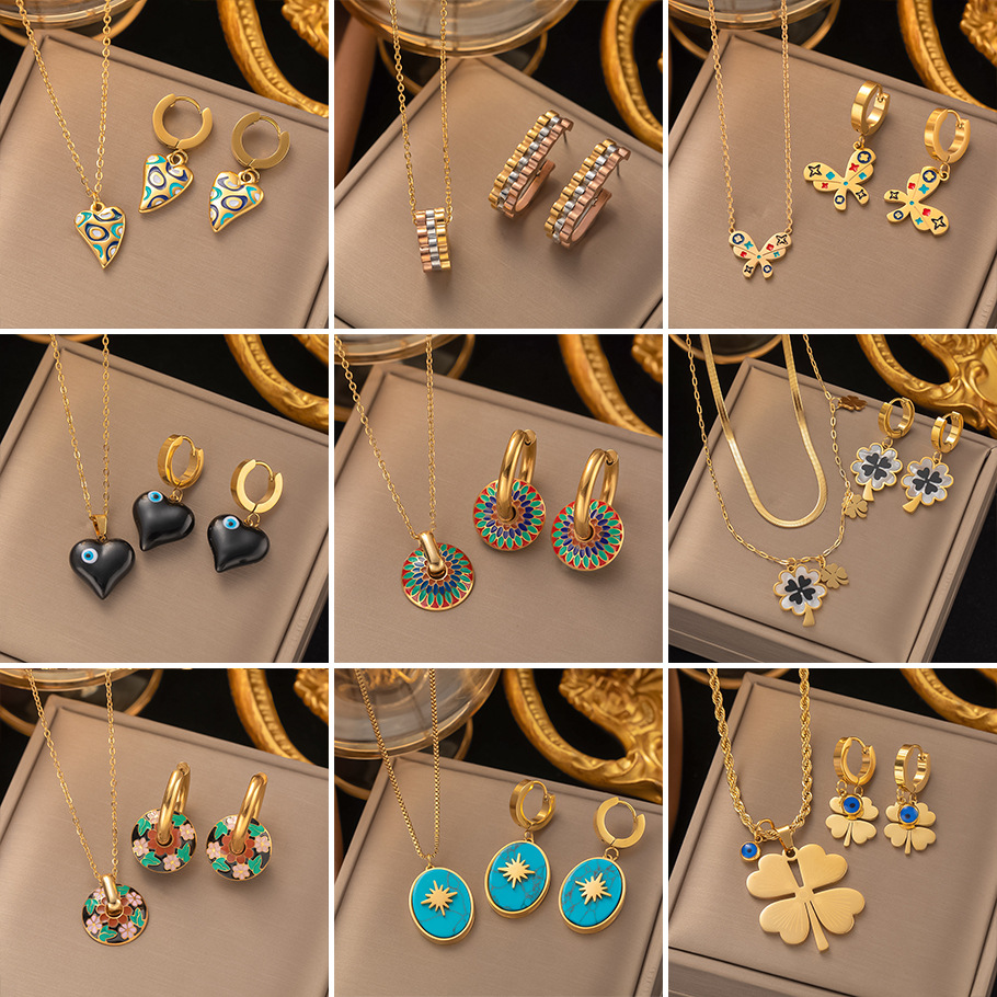 Juego de joyería de acero de titanio 2023 – collar, aretes, de alta gama, venta al por mayor