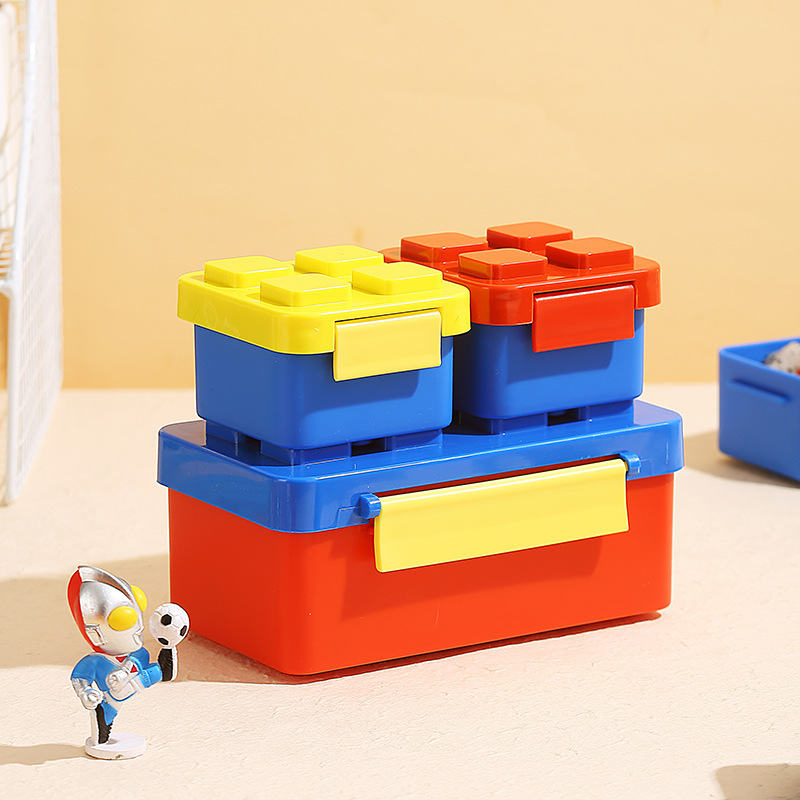 Double-layer Building Block Lunch Box Set Microwaveable Student Lunch Box Portable Fruit Salad Box Lunch Box
