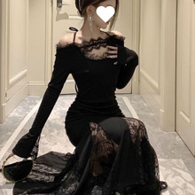 大码韩版新款法式气质御姐风美性感蕾丝连衣裙女晚礼服鱼尾长裙子