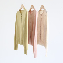 春款韩版圆领亚麻针织开衫纯色长袖短款减龄外套上衣女