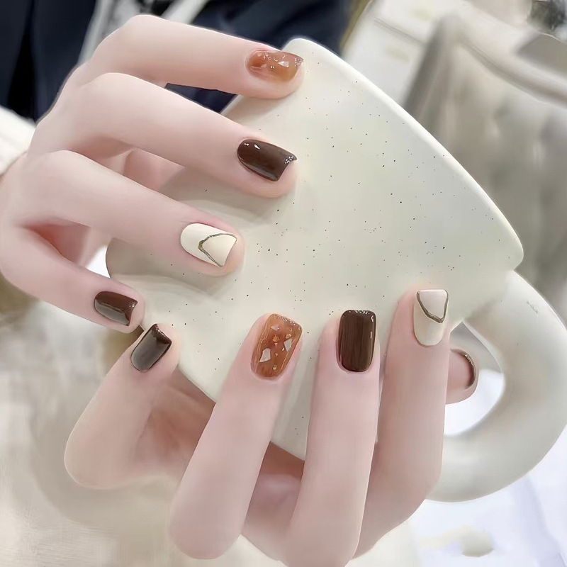 Korean-Style Line Wearable Nails Ins Korean-Style Nail Patches Manicure Patches Short Nails Fake Nails Manicure Patches Finished Nails