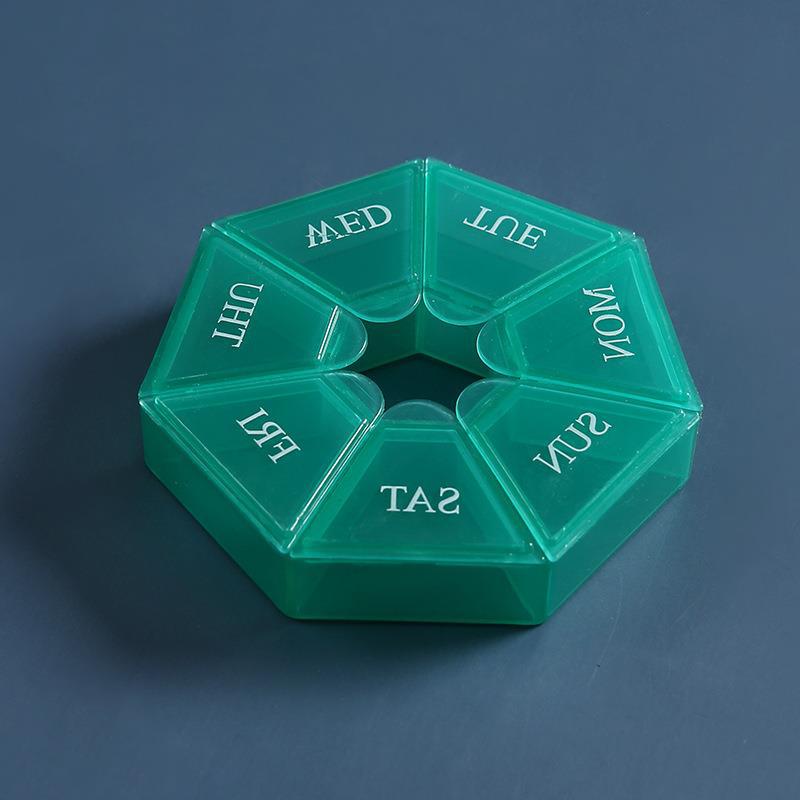 Caja de plástico portátil de la rejilla de siete-La mini de siete días pequeña caja de la píldora portátil por una caja de embalaje transparente de la píldora del color de la semana en existencia