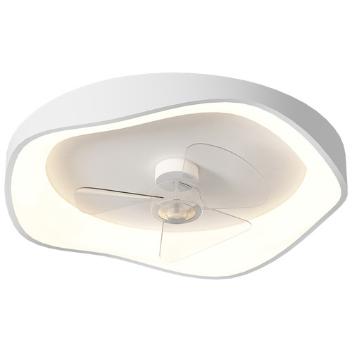 New Minimalist Bedroom Fan Lamp, Personal Artistic Round Flush Mount Ceiling Fan Lamp for Home, Quiet Variable Frequency Suspension Fan Lamp