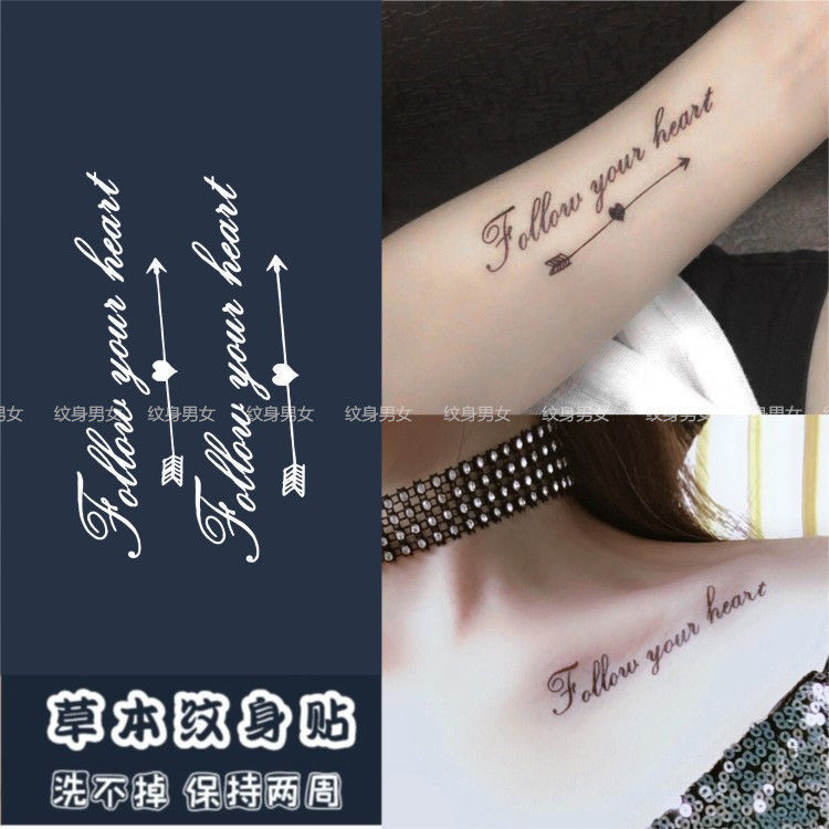 Personalized English Follow Your Heart Letters Sexy Collarbone Tattoo Stickers Waterproof and Long-Lasting Female Artificial Tattoo Arm Personalized English Follow Your Heart Letters Sexy Collarbone Tattoo Stickers Waterproof and Long-Lasting Female Artificial Tattoo Arm