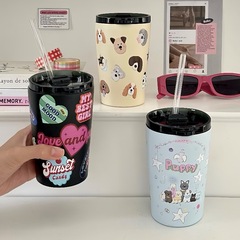 原創卡通小狗保溫杯2024新款學生不鏽鋼杯子咖啡杯便攜隨行杯水杯