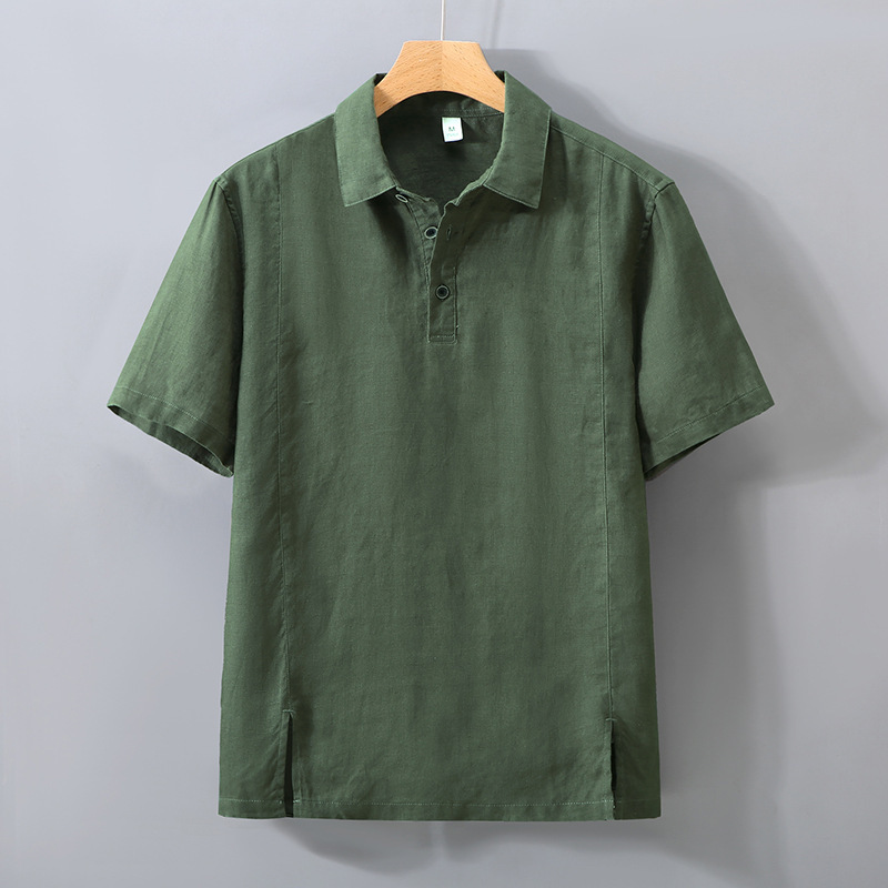 1517 Pure Linen Short-Sleeved Shirt Men's Lightweight Breathable T-Shirt Polo Shirt Summer Linen Casual Thin Top
