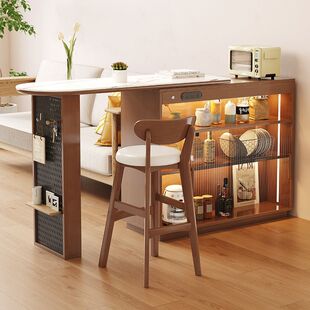 Congliang Solid Wood Bar Table Small Apartment Living Room Retractable Mobile Integrated Sideboard Partition Cabinet Multi-Functional Side Table
