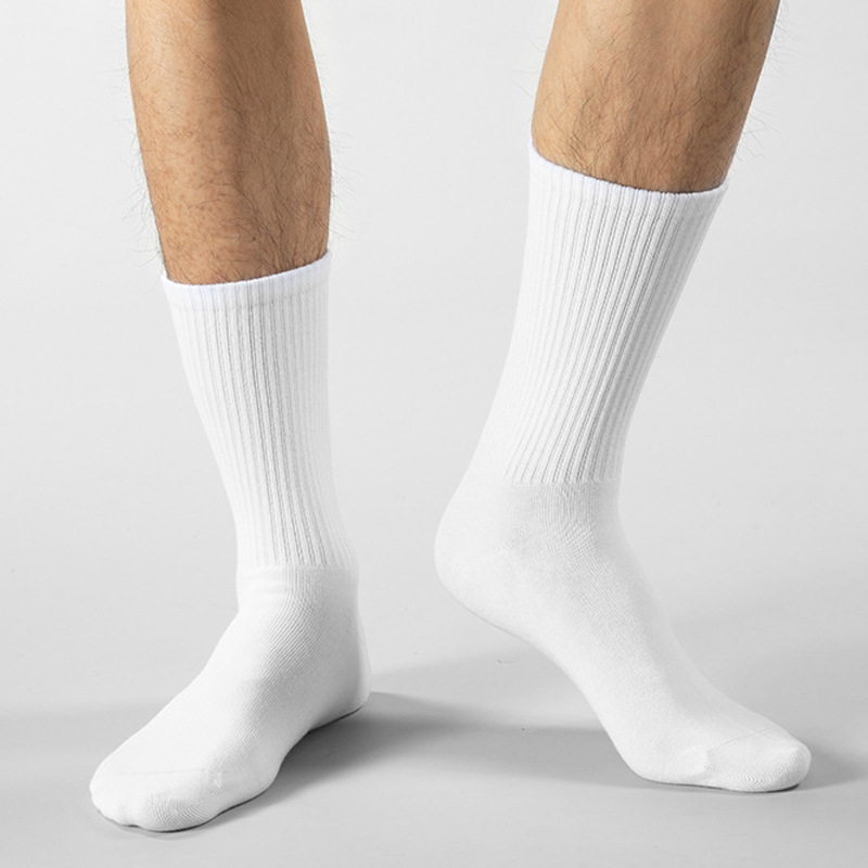 Cross-Border Trendy Brand Foreign Trade Hot-Selling Fitness Black Solid Color Long Tube Cotton Socks Sports Socks Solid Color Mid Tube Socks Europe and America