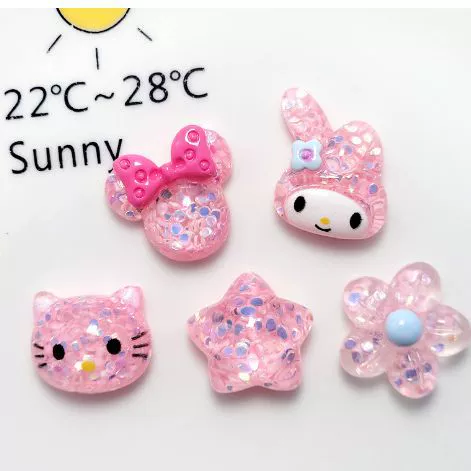 Cross -border explosion cartoon resin accessories DIY pink sequin flower cute decorative material DIY handicraft materials