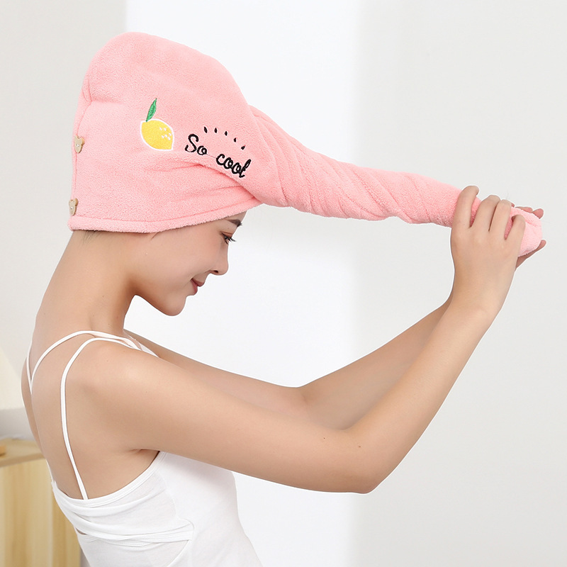 髪の帽子の卸売りの女性は厚い二重の快適な髪のサンゴの綿毛の漫画の刺繍のシャワーの帽子の吸水のタオルのスカーフを厚くします。|undefined