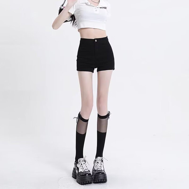 La Chapelle Black Denim Shorts Women's 2025 Summer New High-Waisted American Sexy Tight A-Line Hot Pants