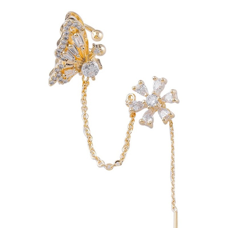 Mariposa amor flor oído hueso clip oreja línea integrada pendientes nicho diseño de alto grado de luz de lujo clip de oreja temperamento borla pendientes