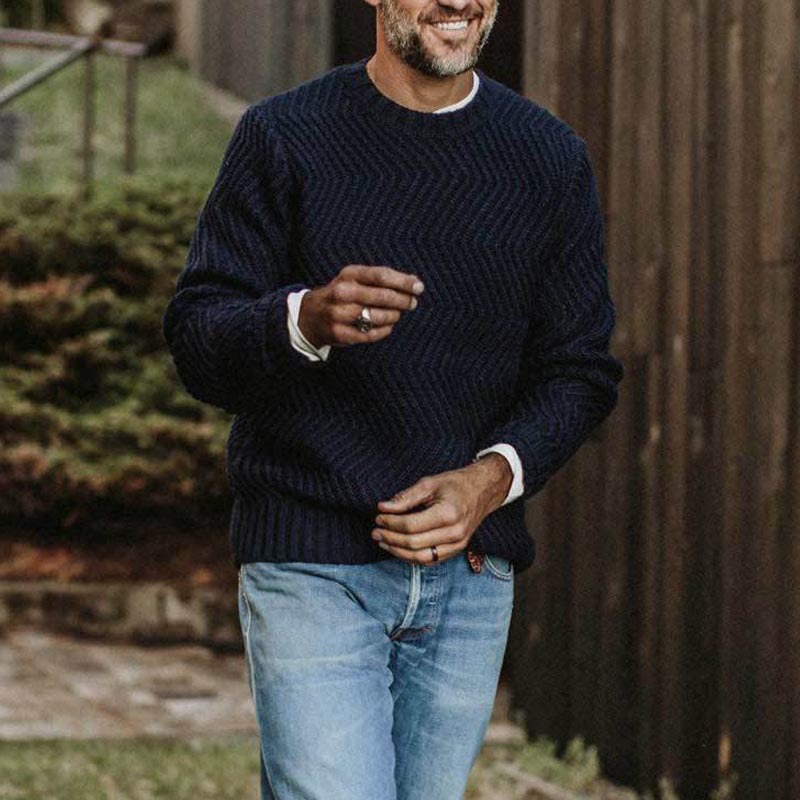 British Style Men's Pullover Sweater Solid Colour Knitted Jumper_voghion.com