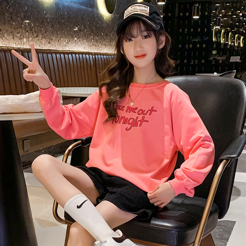 Women's 2024 New Sweatshirt Top Spring Stylish Medium and Large Children's Spring and Autumn Long-Sleeve T-Shirt for Girls Spring and Autumn Top