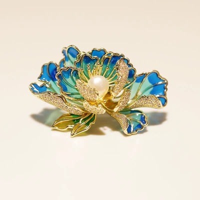 Xiliang Feizi Live Explosions National Style Enamel Color Freshwater Pearl Peony Flower Brooch Elegant Lady Corsage Accessories (Yaxa sancaqları) - x4679-1-250-blue-freshwater-pearl-peony-brooch