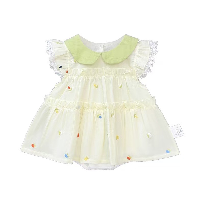 Ropa de verano para bebés, abrigo de manga corta de estilo occidental, mampara de bebé de estilo fino de verano, mono de princesa dulce y lindo