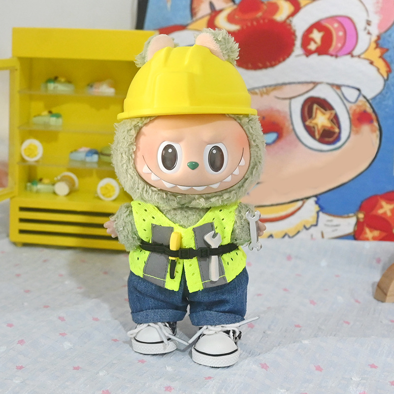 17cm Labubu Doll Clothes 3Rd Generation Doll Pendant Worker Suit Accessories Dress-Up Engineering Series 17cm Labubu Doll Clothes 3Rd Generation Doll Pendant Worker Suit Accessories Dress-Up Engineering Series