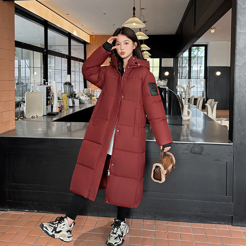 Invierno de mujer 2024 nueva moda coreana encapuchada estilo académico engrosado suelto chaqueta larga sobre la rodilla image 9