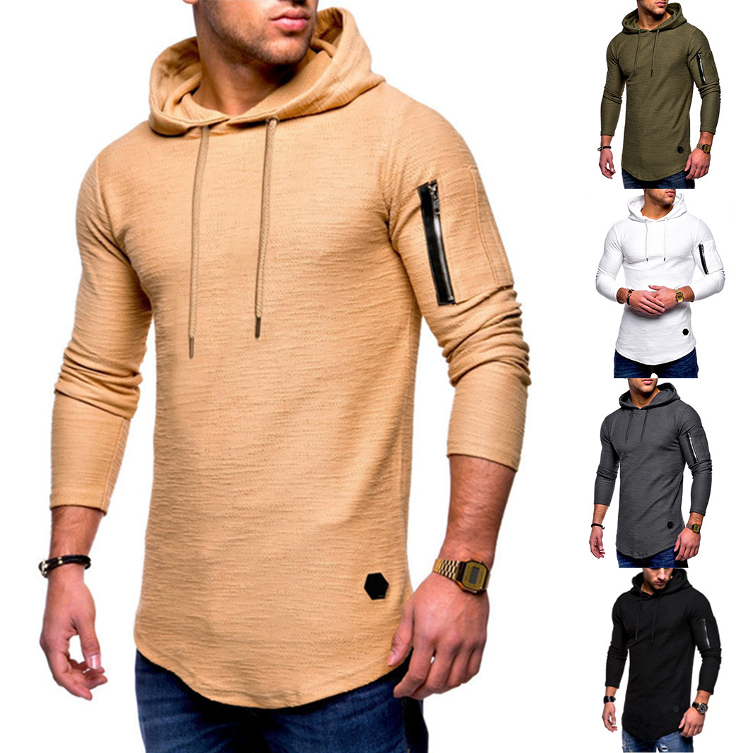 2021外贸修身圆领长袖t恤男手臂拉链个性欧美风休闲打底衫T恤男士