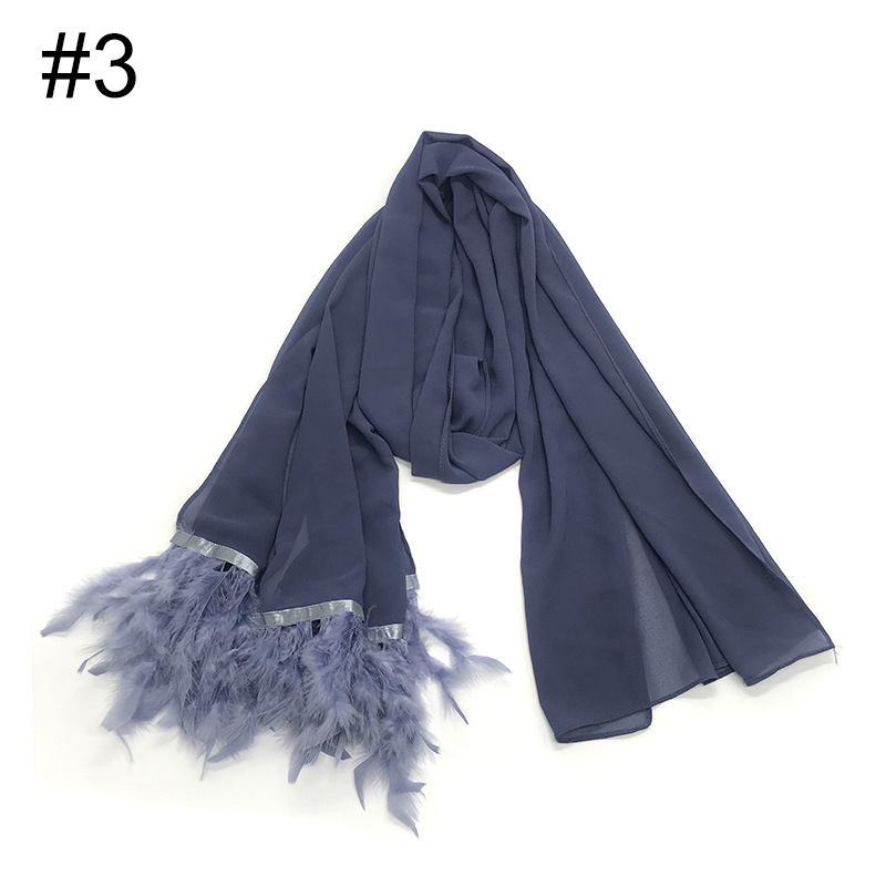 Elegant MH039 Chiffon Scarves with Feather Design, Perfect for Hijab Style0