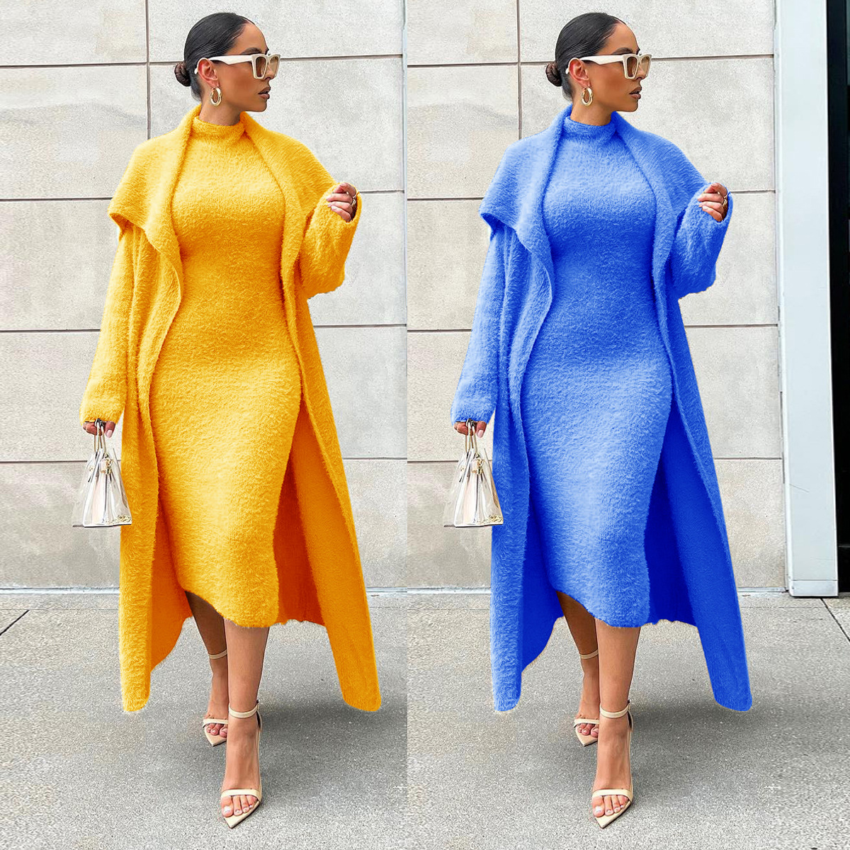 Abbigliamento da donna Temperamento Abito e cappotto Due pezzi Cardigan lungo e largo Abito in velluto_voghion.com