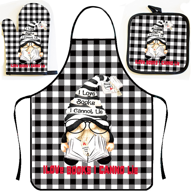 Cross-border e-commerce microwave oven gloves insulation pad three-piece set Valentine's Day series apron gloves insulation pad wholesale