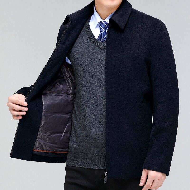 Brand Counter Men's Middle-aged Dad Zipper Wool Jacket Thickened Goose Down Liner Detachable Business Jacket