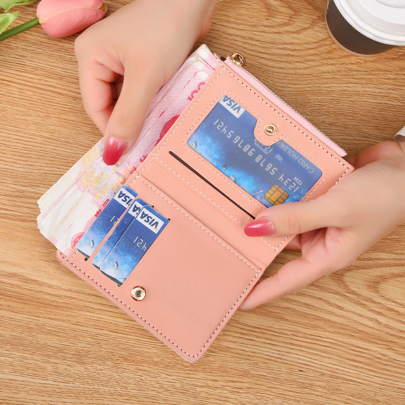New wallet short women's zipper wallet female student Korean style stitching contrast color tassel all-match coin purse card holder
